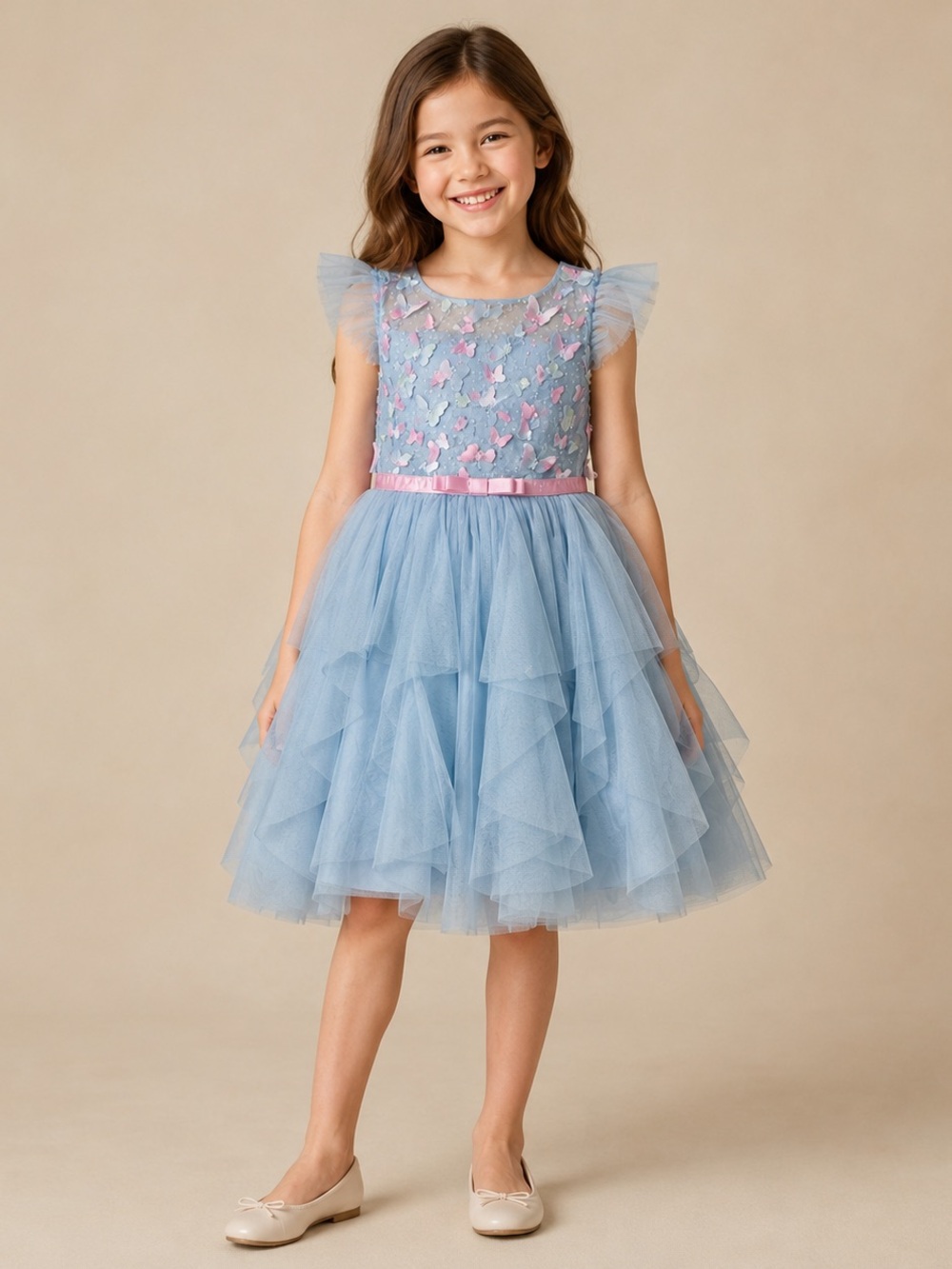 🦋✨ Blue Shimmer Butterfly Fairy 🧚 Princess 👑Tulle Party Dress Girls Size 8